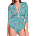 Pink Watercolor Tulip Pattern Print Long Sleeve Swimsuit