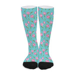 Pink Watercolor Tulip Pattern Print Long Socks