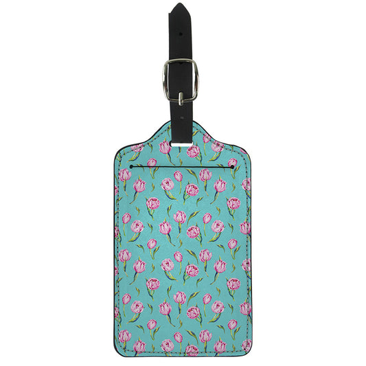 Pink Watercolor Tulip Pattern Print Luggage Tag