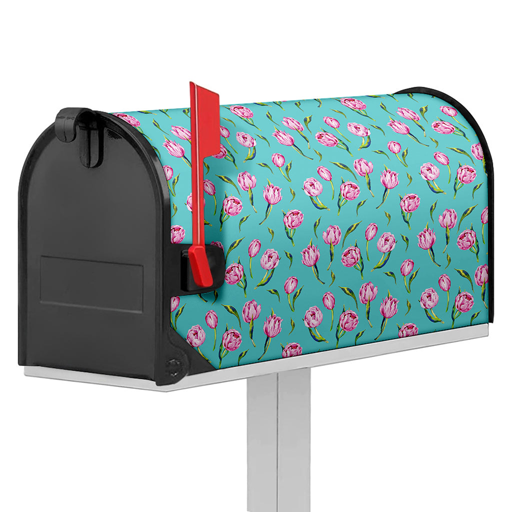 Pink Watercolor Tulip Pattern Print Mailbox Cover