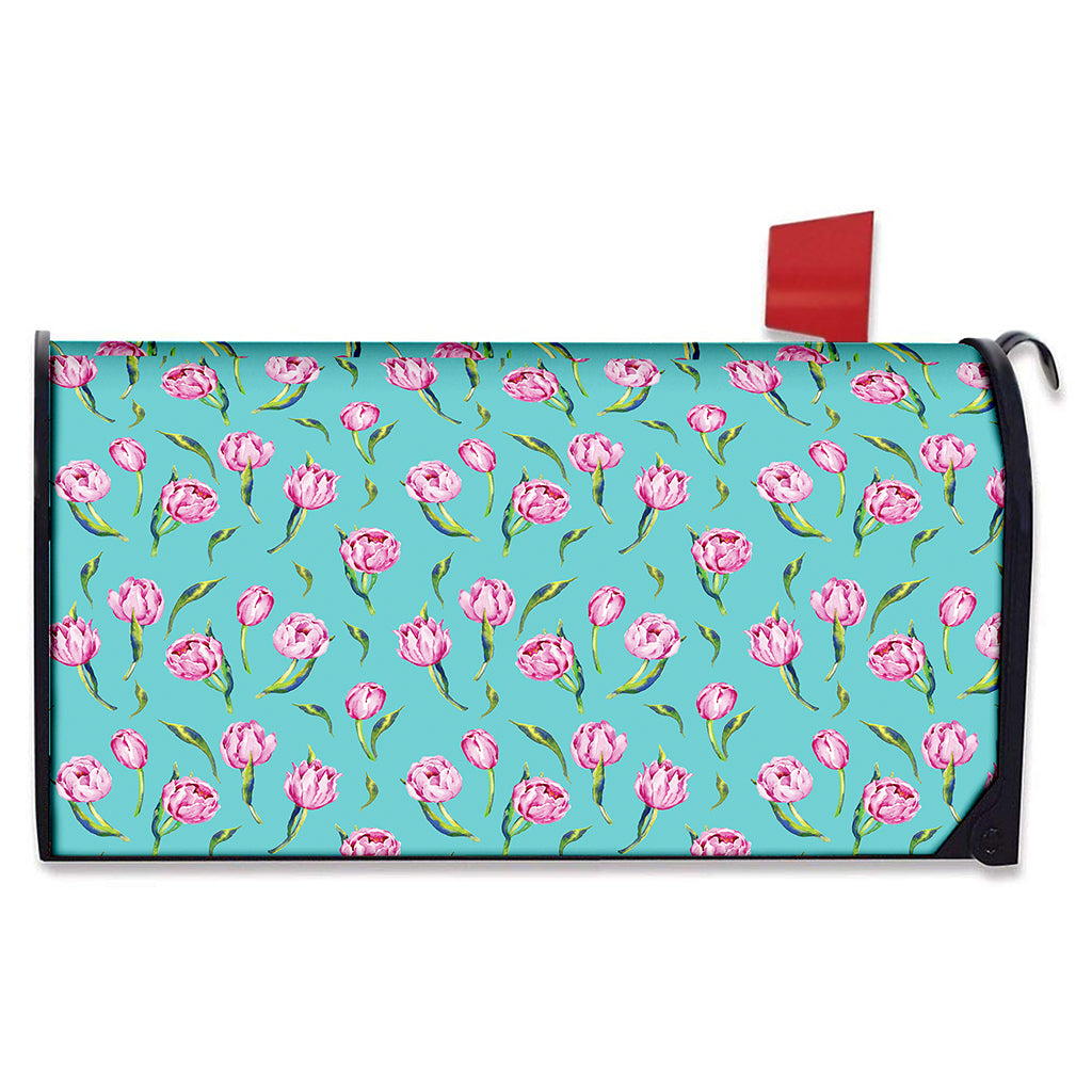 Pink Watercolor Tulip Pattern Print Mailbox Cover
