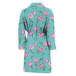 Pink Watercolor Tulip Pattern Print Men's Bathrobe
