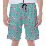 Pink Watercolor Tulip Pattern Print Men's Beach Shorts