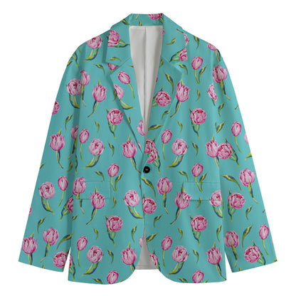Pink Watercolor Tulip Pattern Print Men's Blazer