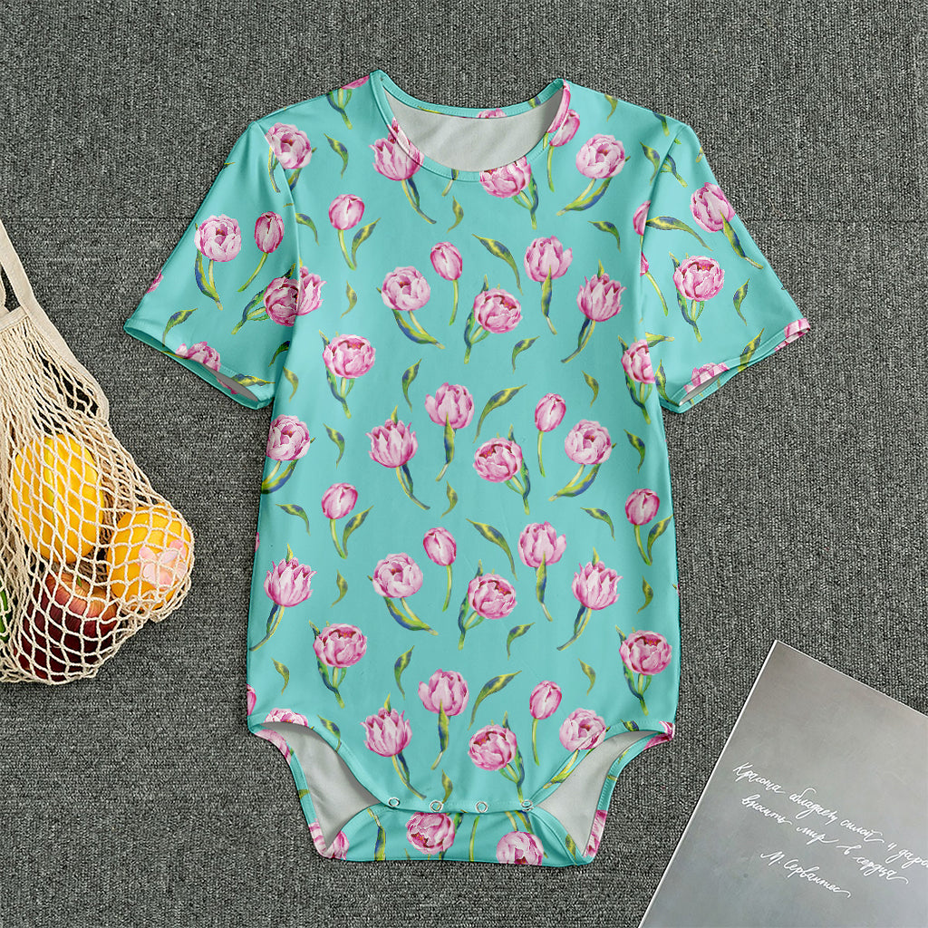 Pink Watercolor Tulip Pattern Print Men's Bodysuit