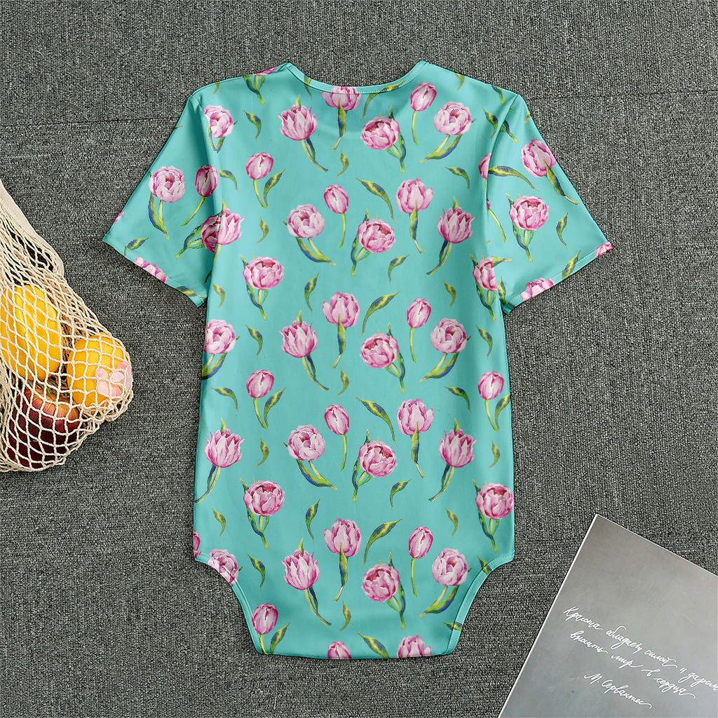 Pink Watercolor Tulip Pattern Print Men's Bodysuit