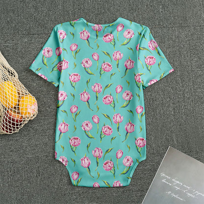 Pink Watercolor Tulip Pattern Print Men's Bodysuit