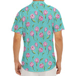 Pink Watercolor Tulip Pattern Print Men's Deep V-Neck Shirt