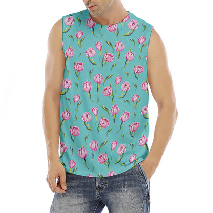 Pink Watercolor Tulip Pattern Print Men's Fitness Tank Top
