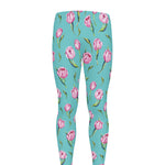 Pink Watercolor Tulip Pattern Print Men's leggings
