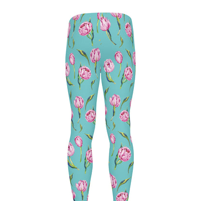 Pink Watercolor Tulip Pattern Print Men's leggings