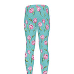 Pink Watercolor Tulip Pattern Print Men's leggings