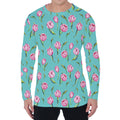 Pink Watercolor Tulip Pattern Print Men's Long Sleeve T-Shirt