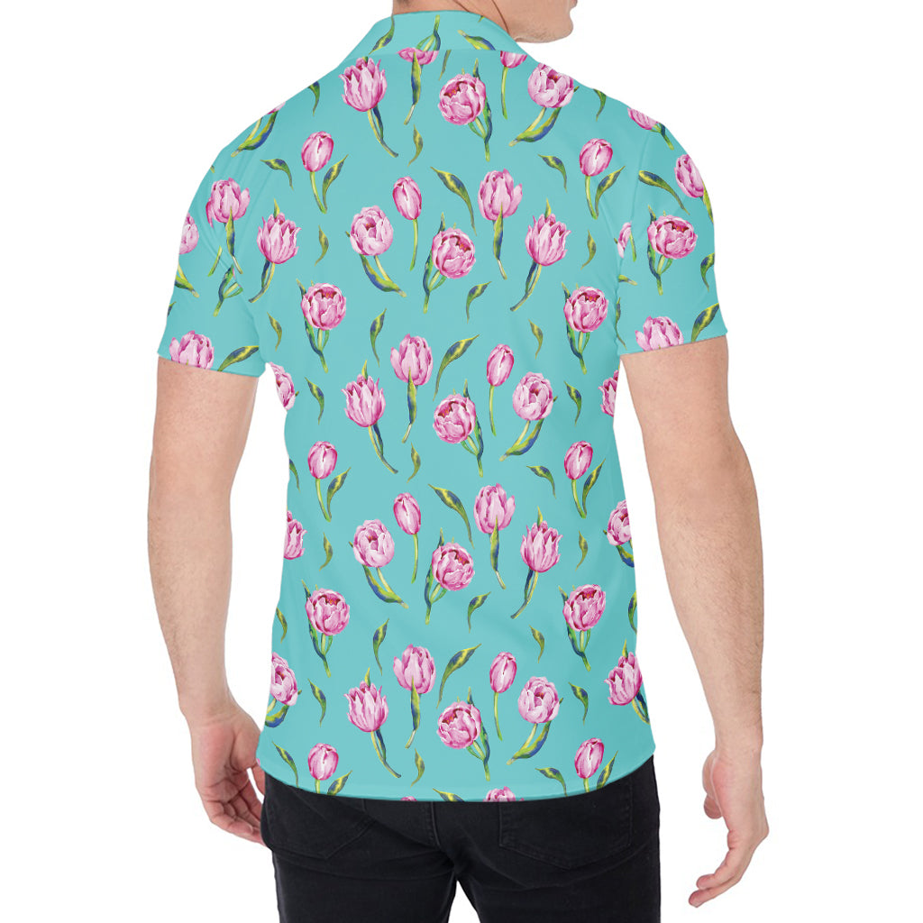 Pink Watercolor Tulip Pattern Print Men's Shirt