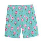 Pink Watercolor Tulip Pattern Print Men's Sports Shorts