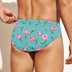 Pink Watercolor Tulip Pattern Print Men's Swim Briefs