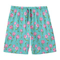 Pink Watercolor Tulip Pattern Print Men's Swim Trunks
