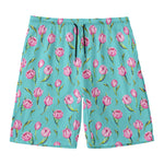 Pink Watercolor Tulip Pattern Print Men's Swim Trunks