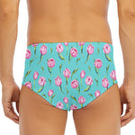 Pink Watercolor Tulip Pattern Print Men's Triangle Swim Briefs