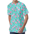 Pink Watercolor Tulip Pattern Print Men's Velvet T-Shirt