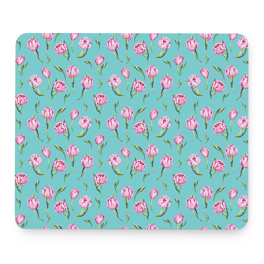 Pink Watercolor Tulip Pattern Print Mouse Pad