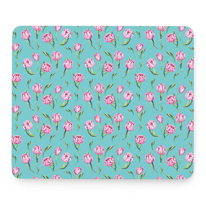 Pink Watercolor Tulip Pattern Print Mouse Pad
