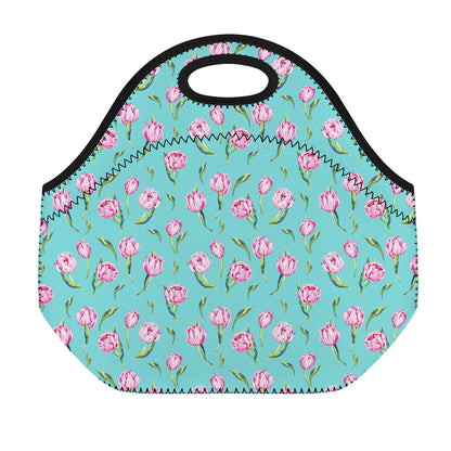 Pink Watercolor Tulip Pattern Print Neoprene Lunch Bag