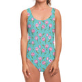 Pink Watercolor Tulip Pattern Print One Piece Swimsuit