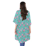 Pink Watercolor Tulip Pattern Print Open Front Beach Cover Up