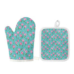 Pink Watercolor Tulip Pattern Print Oven Mitt And Pot Holder Set