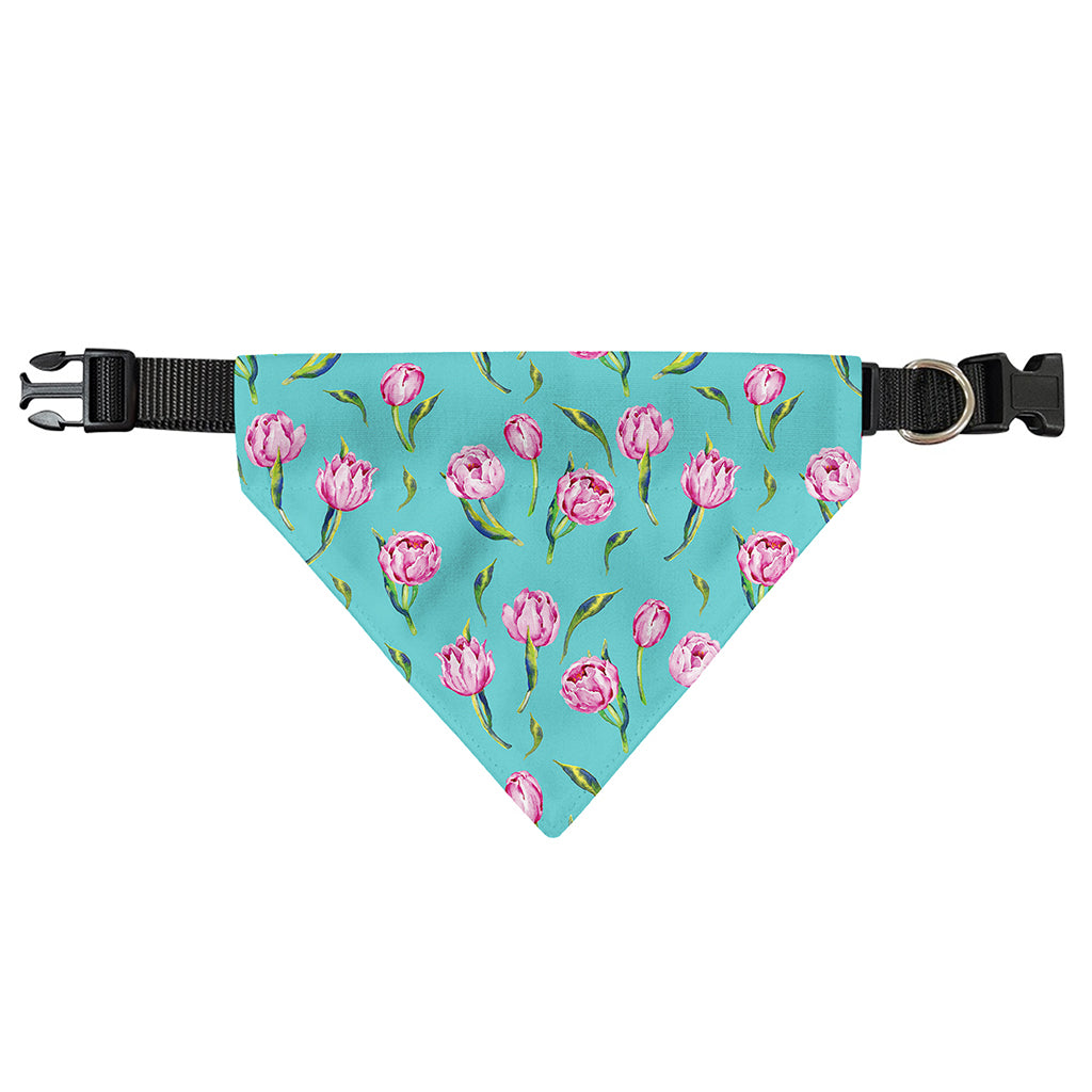 Pink Watercolor Tulip Pattern Print Over The Collar Dog Bandana