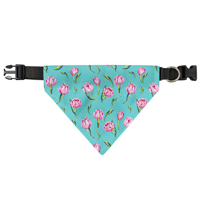 Pink Watercolor Tulip Pattern Print Over The Collar Dog Bandana