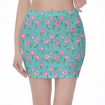 Pink Watercolor Tulip Pattern Print Pencil Mini Skirt