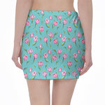 Pink Watercolor Tulip Pattern Print Pencil Mini Skirt