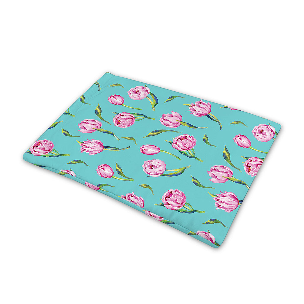 Pink Watercolor Tulip Pattern Print Pet Cooling Mat Cover