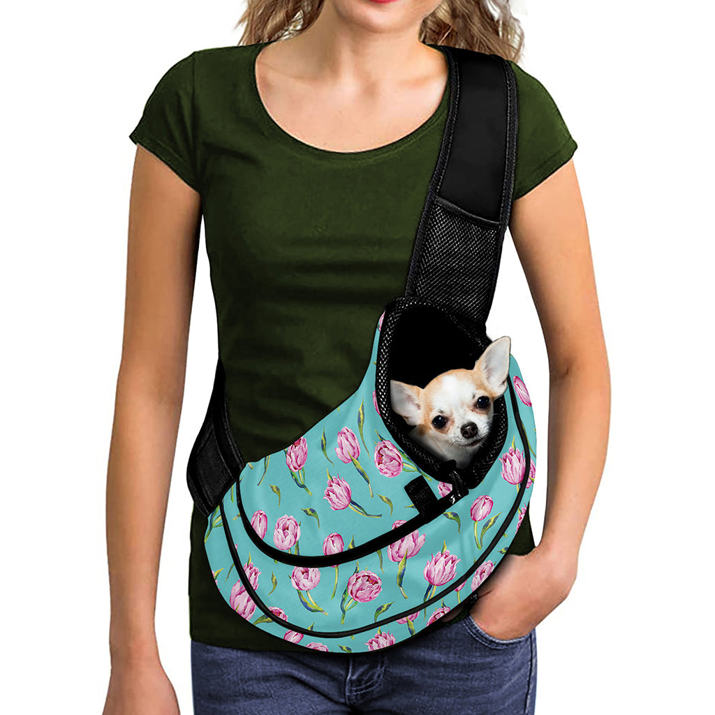 Pink Watercolor Tulip Pattern Print Pet Sling Carrier