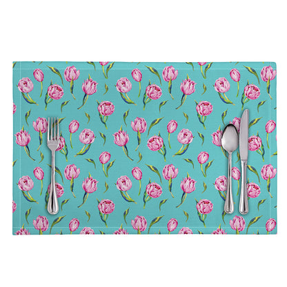 Pink Watercolor Tulip Pattern Print Placemat