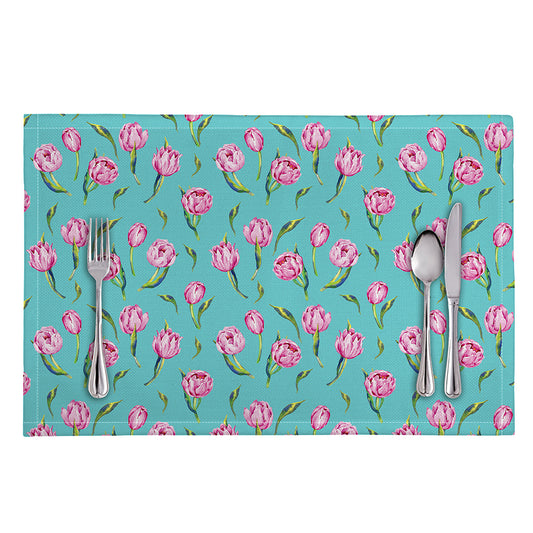 Pink Watercolor Tulip Pattern Print Placemat