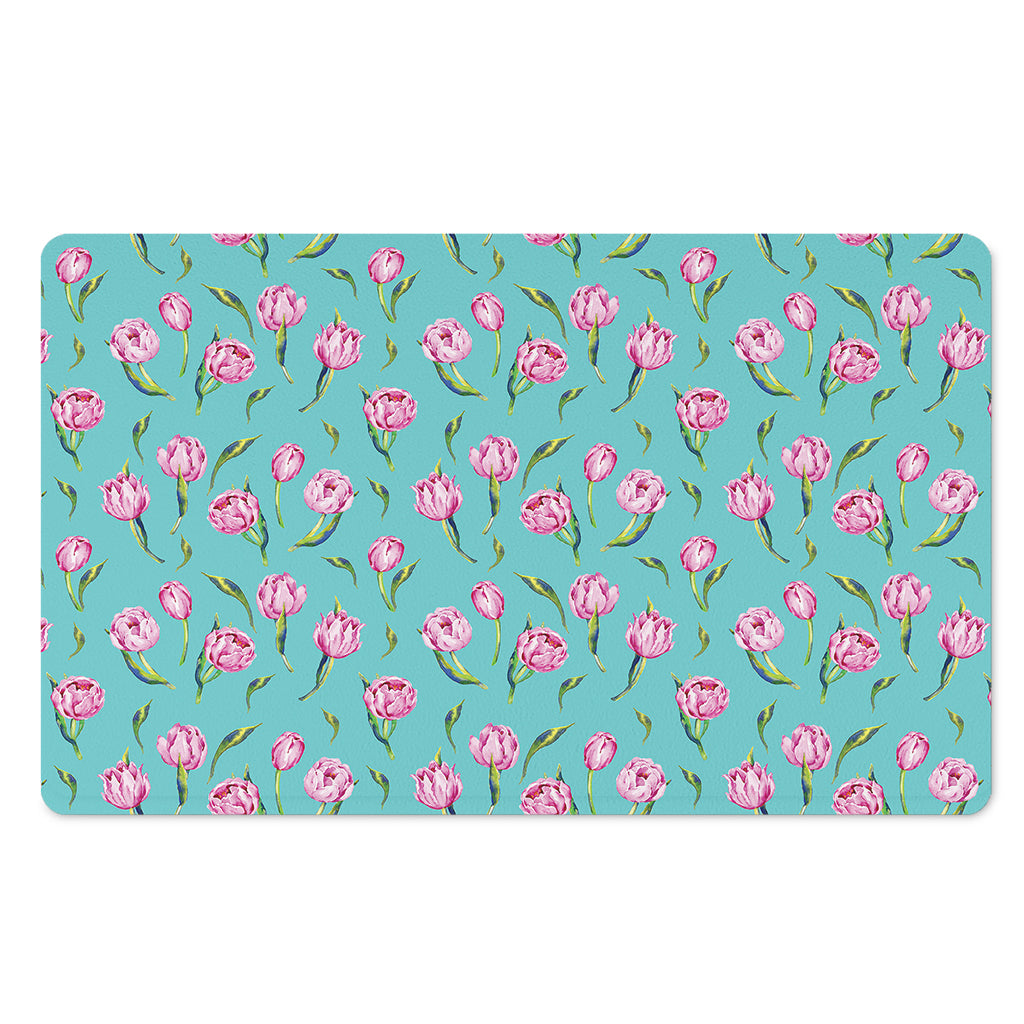 Pink Watercolor Tulip Pattern Print Polyester Doormat