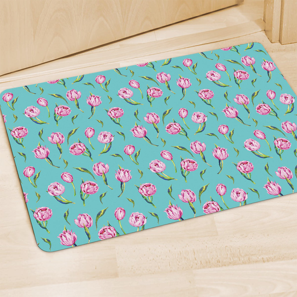 Pink Watercolor Tulip Pattern Print Polyester Doormat