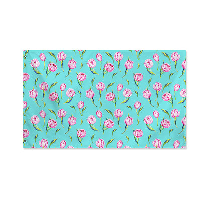 Pink Watercolor Tulip Pattern Print Polyester Flag