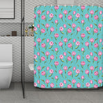 Pink Watercolor Tulip Pattern Print Polyester Shower Curtain