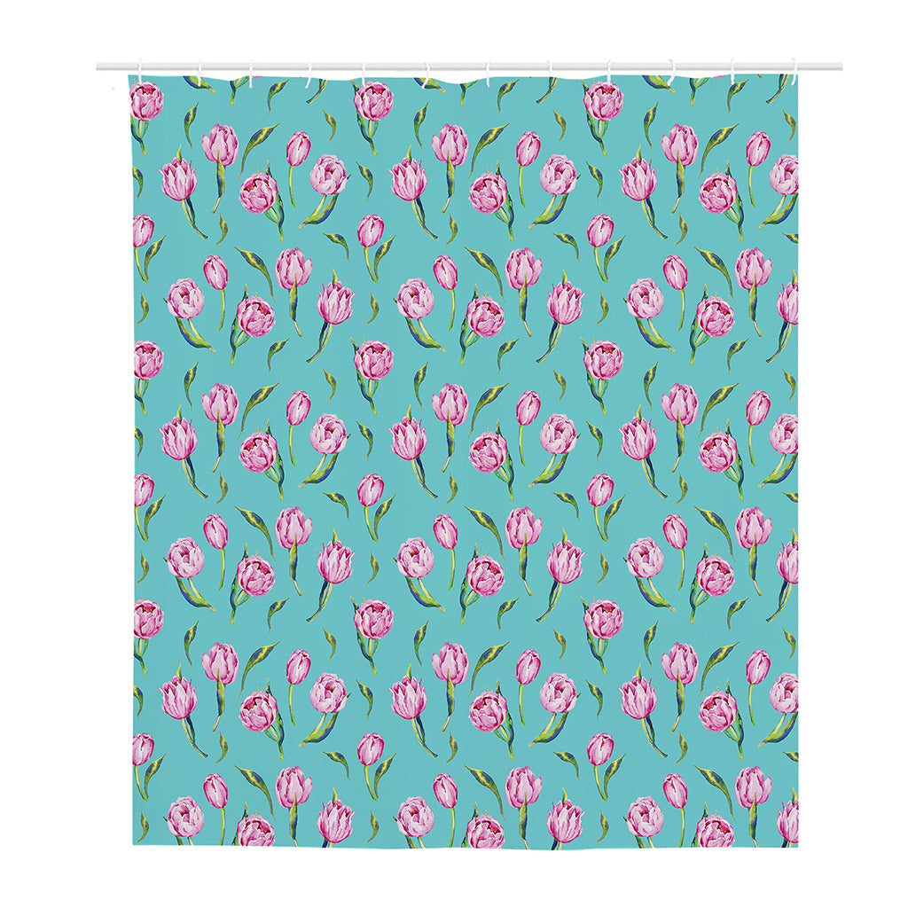 Pink Watercolor Tulip Pattern Print Polyester Shower Curtain