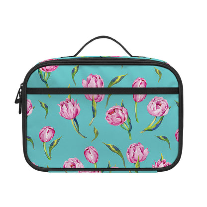 Pink Watercolor Tulip Pattern Print Portable Lunch Bag