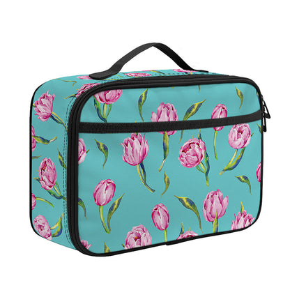 Pink Watercolor Tulip Pattern Print Portable Lunch Bag