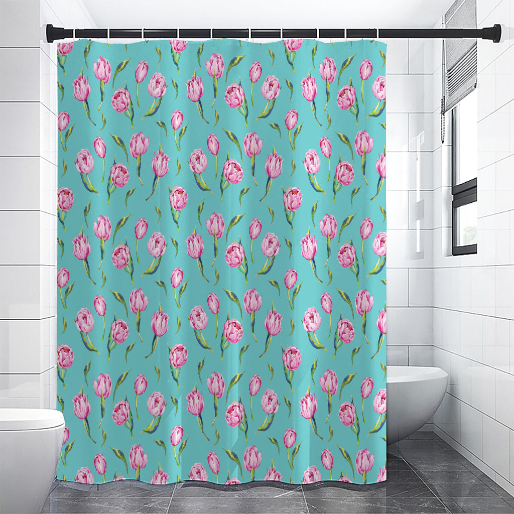 Pink Watercolor Tulip Pattern Print Premium Shower Curtain
