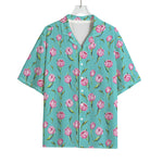Pink Watercolor Tulip Pattern Print Rayon Hawaiian Shirt