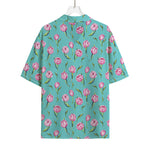 Pink Watercolor Tulip Pattern Print Rayon Hawaiian Shirt