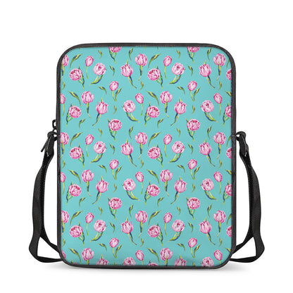 Pink Watercolor Tulip Pattern Print Rectangular Crossbody Bag
