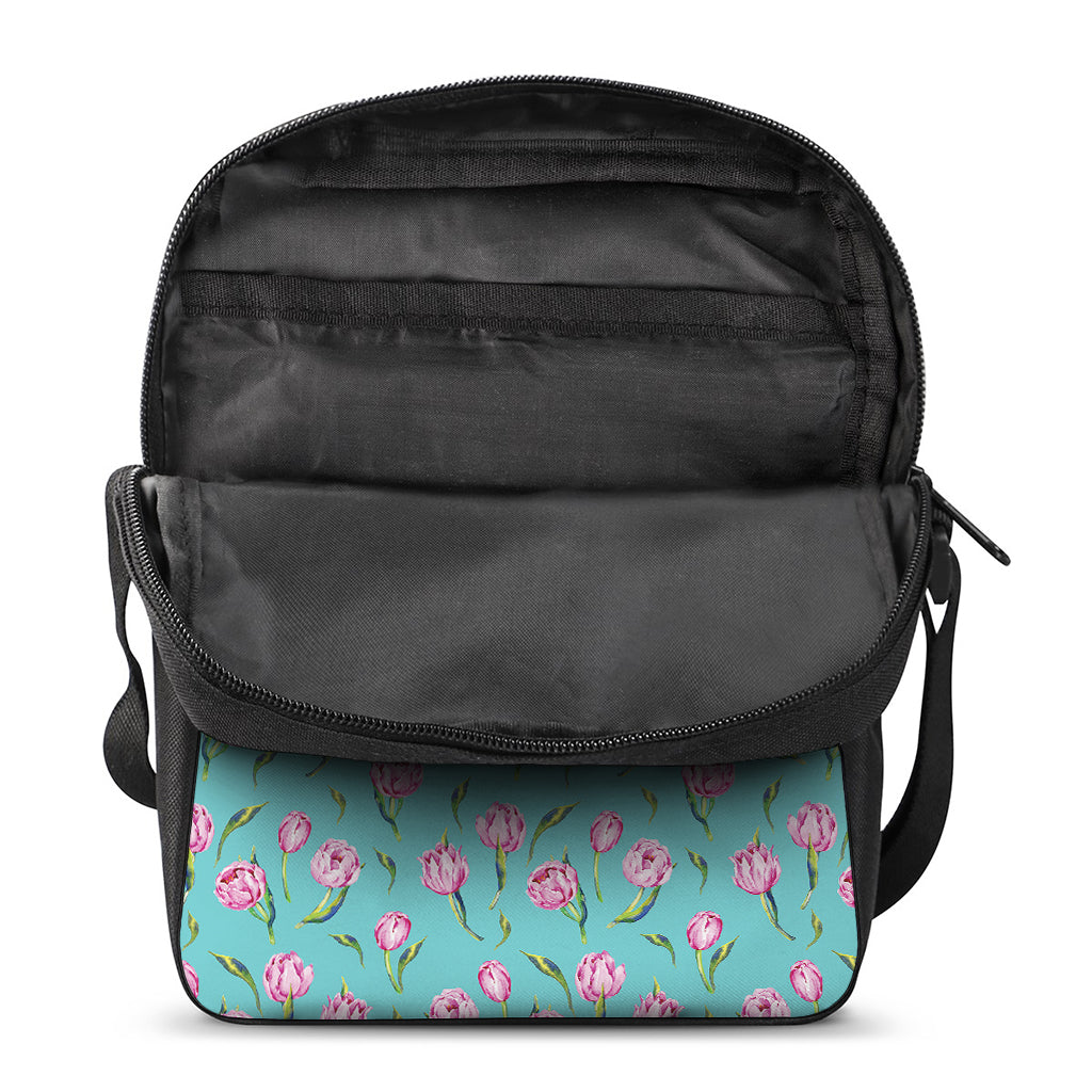 Pink Watercolor Tulip Pattern Print Rectangular Crossbody Bag